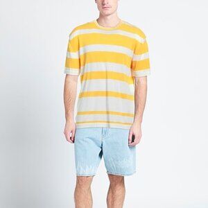 Drumohr lightweight knit t-shirt, yellow/white stripes, size 50IT/US L
